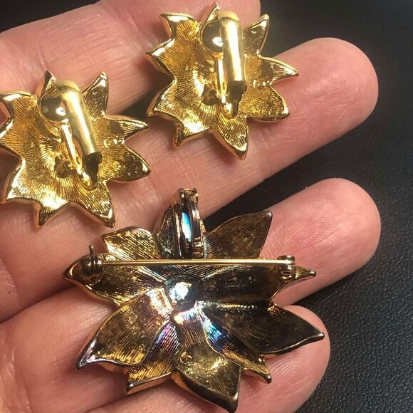 2552 AVON vintage sparkle poinsettia Colgante Pendant / pin& clip on 1" earrings - Picture 2 of 2